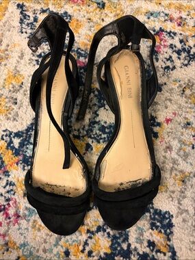Gianni Bini Black Suede Open-Toe Ankle-Strap Heels